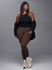 Voyena Women's Plus Size Leopard Print Fitted Athletic Leggings - Khaki - View 4