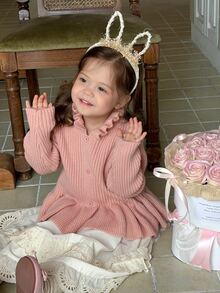 DAZY Infant/Toddler (Girl) Round Neck Long Sleeve Korean Style Ruffle Trim Long Sleeve Autumn/Winter Sweater - Pink - View 4