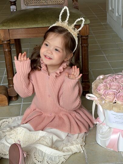 DAZY Infant/Toddler (Girl) Round Neck Long Sleeve Korean Style Ruffle Trim Long Sleeve Autumn/Winter Sweater