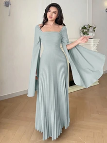Modelyn Women's Solid Color Pleated Casual Party Dress - Blue - View 5