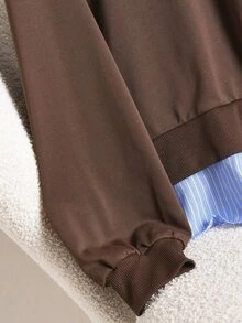 CosyJoli Women's Colorblock Casual Versatile Everyday Long Sleeve Sweatshirt - Brown - View 5