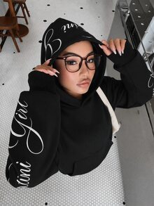 Muchica 黑白配色大尺碼女款字母刺繡長袖休閒運動衫（附口袋）－適合秋季約會與早午餐 - 黑與白 - 查看 8