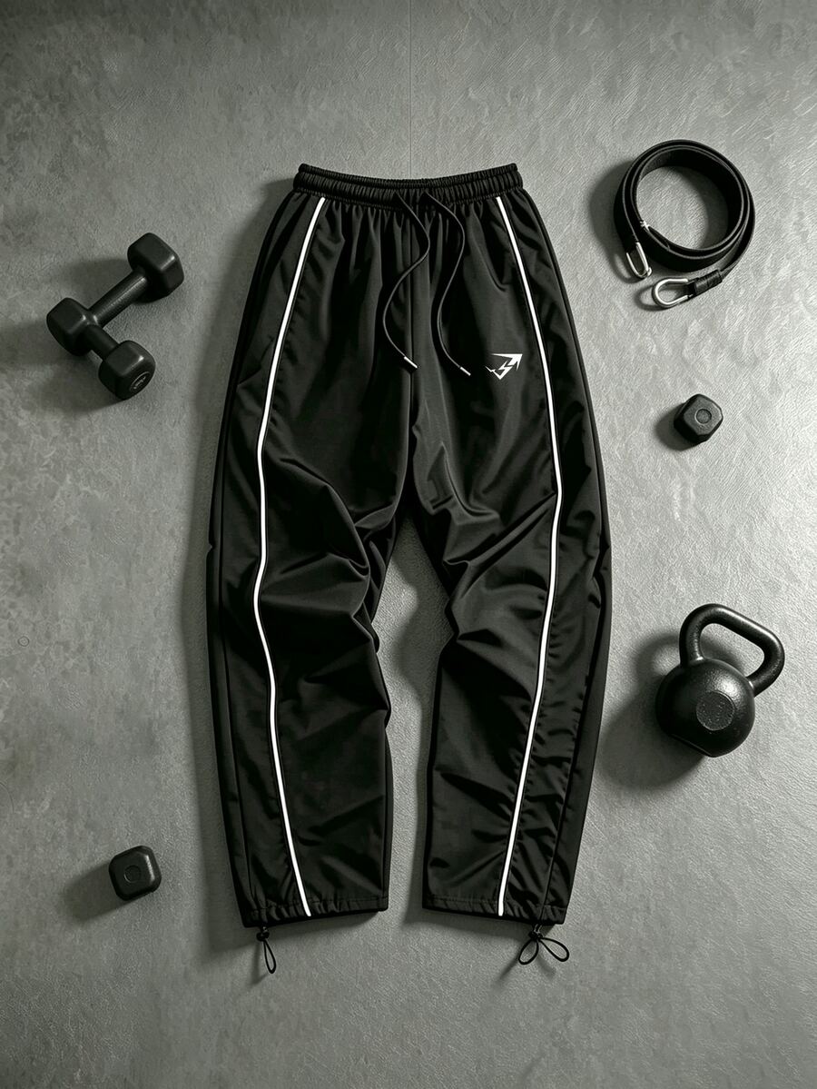 Sport MetroGents Men's Drawstring Waist Colorblock Casual Daily Travel Sports Long Pants - Black - View 1
