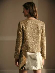 MOTF PREMIUM WOMEN'S SEQUIN FASHION VERSATILE DAILY WEAR LONG SLEEVE JACKET - Apricot - View 3