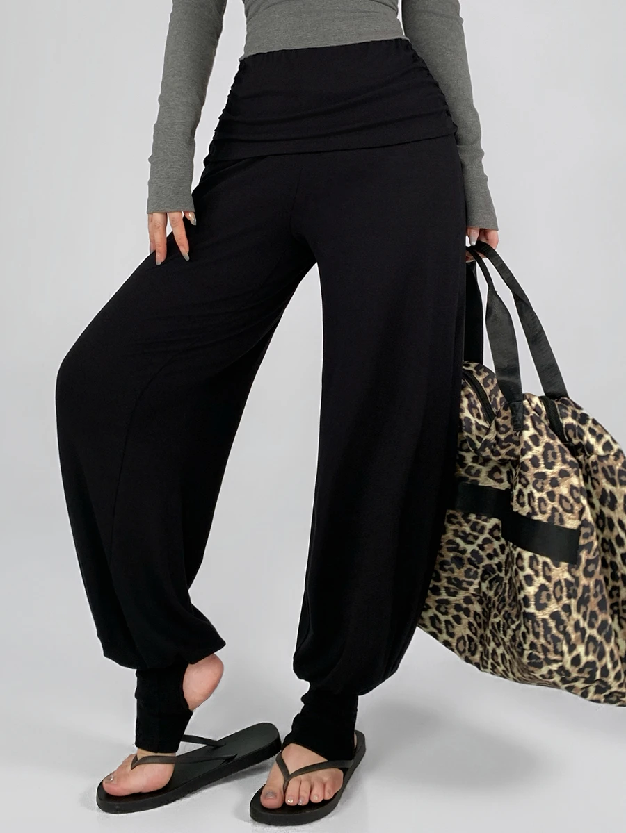 DAZY Women's Solid Color Casual Versatile Daily Travel Sports Long Pants - Black - View 1
