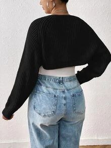 Solflare Cardigan de punto acanalado talla grande sin top de camisola, ropa de primavera, para invierno y otoño - Negro - Ver 2