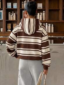 Muchica Women's Streetwear Striped Colorblock Long Sleeve Hooded Sweatshirt - Multicolor - View 2