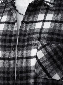 Manfinity CasualCool 男士長袖單排扣格紋襯衫外套，正式款 - 黑與白 - 查看 4