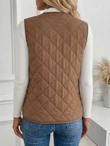 DAZY Women's Fitted V-Neck Sleeveless Casual Vest Jacket Winter - Coffee Brown - View 2