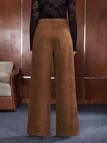 Anewsta Women's Wide Leg Loose Suede Fleece Thickened Long Pants With Pockets - Camel - View 2