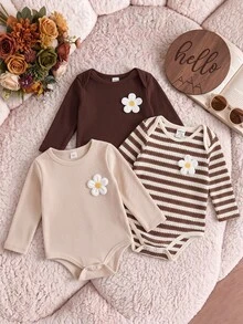 SHEIN 3PCS Baby Girls Bodysuits - Multicolor - View 4