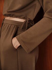 Anewsta Essential Autumn Outing & Shopping Woven Polyester Loose Straight Leg Pants, Lengthening Effect - Brown - View 5