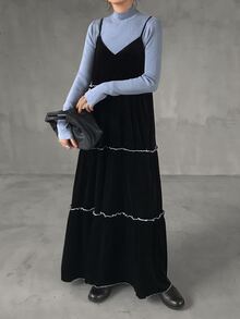 FRIFUL Gaun Pesta Kasual Wanita dengan Motif Blok Warna dan Tali Bahu Tipis - Hitam - View 4