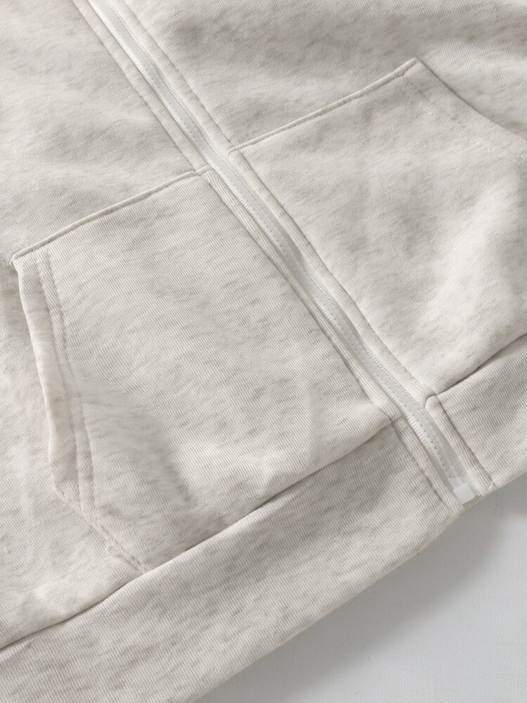 Sparklyn Autumn/Winter Girls' Hooded Zip-Up Jacket - Street Style Mix, Front And Back Animal Graphic Print Sweatshirt Knit Fabric Suitable For Autumn/Winter, Slightly Loose Fit Accommodates Growth, Perfect For Campus And Street Wear To Instantly Transform Into A Vibrant Girl! - Light Grey - View 4