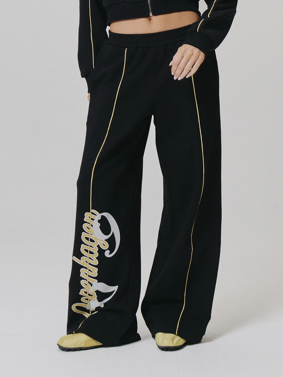 MUSERA Quần jogger dáng rộng co giãn in họa tiết màu tương phản phong cách vintage Y2K dễ thương cho ngày thường và đi học tiểu học - màu đen - Xem 1