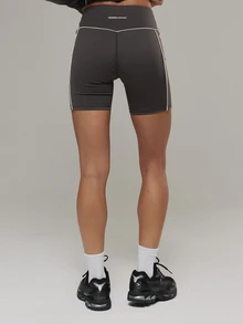 Musera Sport Contrast Colour Piped Edge Fitted High Rise Coord Shorts Active Outdoors Workout Gym Terra Peak - Black - View 4
