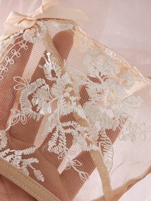 SHEIN 性感透視刺繡兩件套 - 杏色 - 查看 5