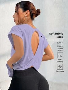 SHEIN Rhythm Era 女款大尺碼無袖落肩露背背心，適合瑜伽、戶外、健身房與健身運動 - 紫色 - 查看 2