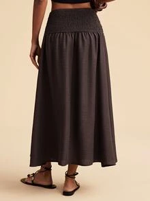 Travachic Women's Solid Color High Waist Pleated Casual Skirt - Coffee Brown - View 2
