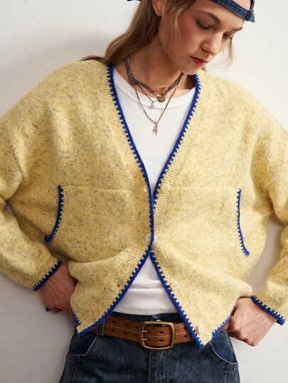 Bohemela Women's Colorblock Casual Versatile Everyday Cardigan