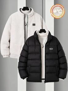 SHEIN Teen Boys' Jacket Thermal Lined Hooded Padded Quilted Winter Coat,Back-To-School Winter Autumn - Black - View 4