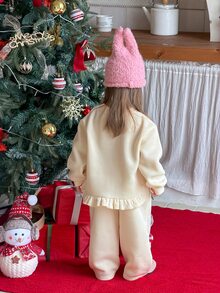 DAZY Set Sweatshirt Bayi Perempuan (Kerah Bulat Lengan Panjang Motif Kartun dengan Hiasan Ruffle untuk Musim Semi/Musim Gugur) - Khaki - View 2