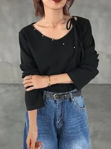 FRIFUL Women's Solid Color Casual Versatile Daily Long Sleeve T-Shirt - Grey - View 6
