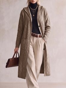 SHEIN Women's Solid Color Casual Versatile Daily Outing Cardigan - Mocha Brown - View 4