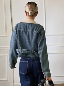 DAZY Women's Short Washed Vintage Loose Denim Jacket And Outerwear - Medium Wash - View 4