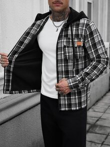 Manfinity CasualCool 男士休閒羊毛混紡格紋連帽夾克，適合日常通勤穿著，也是送給男友和丈夫的理想禮物 - 黑色 - 查看 6