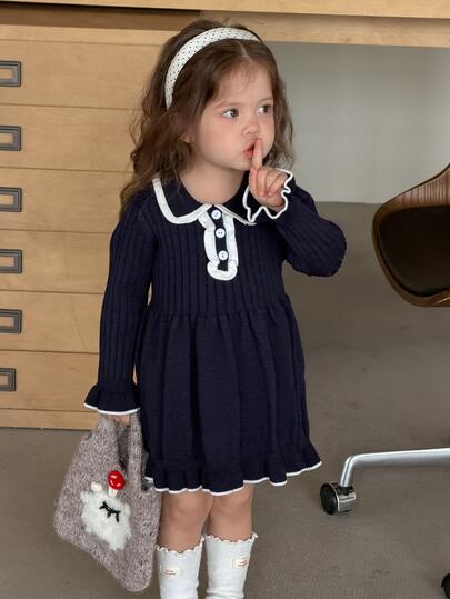 DAZY Infant/Toddler (Girl) Colorblock Collar Sweater Dress, Autumn/Winter