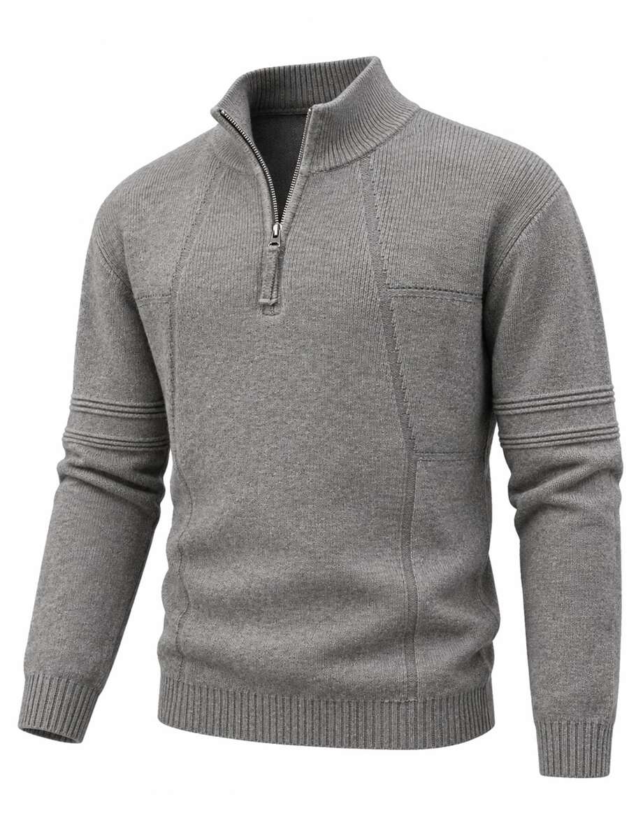 Manfinity CasualKnits 男士純色休閒百搭日常穿著長袖針織衫 - 灰色 - 查看 1