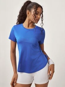 SHEIN Core Rhythm Women's Solid Color Casual Versatile Daily Travel Sports T-Shirt - Royal Blue - View 2