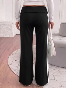 Tween Girls Streetwear Cool Tween Girl Versatile Vintage Y2K Flared Long Pants Green Striped Pattern - White - View 4