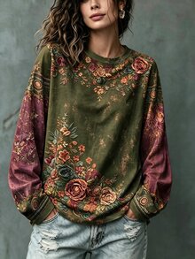 Breezaya 大尺碼緹花休閒百搭日常穿著長袖T恤 秋季 - 彩色 - 查看 3