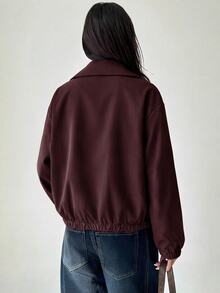 Aloruh Women's Solid Color Long Sleeve Single-Breasted Casual Jacket - Maroon - View 2