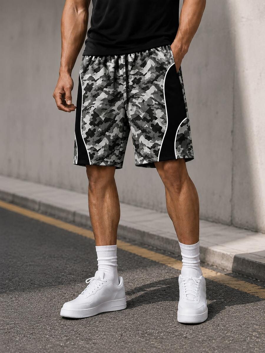 Sport MetroGents Men's Drawstring Waist Colorblock Casual Versatile Daily Travel Sports Shorts - Black - View 1