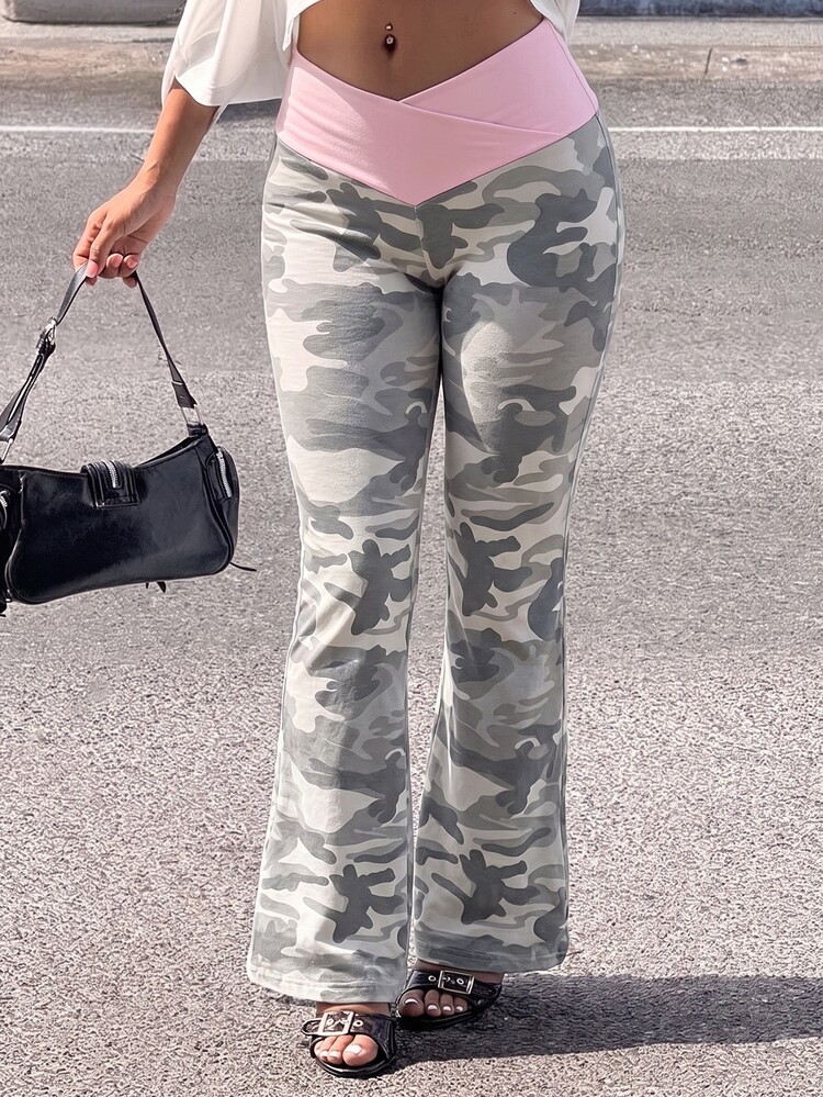 Slaydiva New Fall/Winter Women Flare Leggings High Waist Stretchy Yoga Pants/Streetwear/Going Out/Y2k/Back To School/Casual/Holiday/Night Club/Camo - Multicolor - View 8