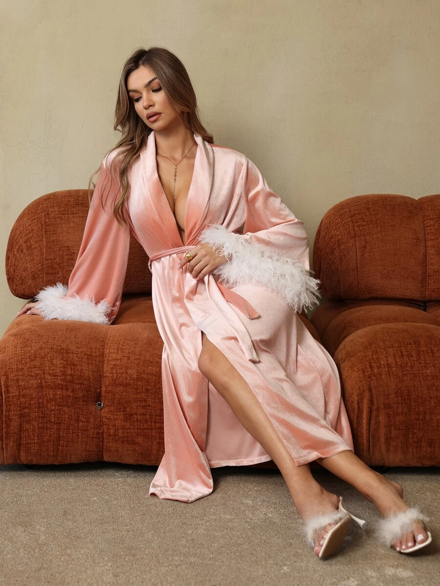 HautHeat Women's Comfortable Romantic Tassel Cuff Loungewear Robe - Pink - View 1