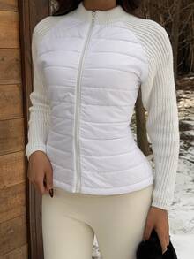SHEIN EZwear Cardigan Rajut Lengan Panjang Raglan dengan Resleting Depan untuk Wanita, Cocok untuk Musim Gugur/Dingin - Aprikot - View 4