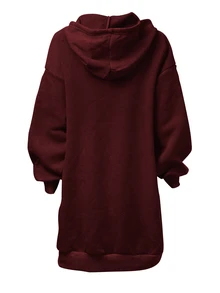 INAWLY Plus Size Front Zip Batwing Sleeve Sweatshirt Winter - Burgundy - View 2
