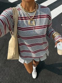 Muvela 女款條紋休閒百搭日常穿著長袖T恤 - 彩色 - 查看 6