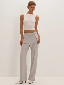 MUSEYN Grey Woven Overlay Belt Detail Trousers Versatile Lounge Everyday Date Night Chic New Season Fall - Grey - View 1