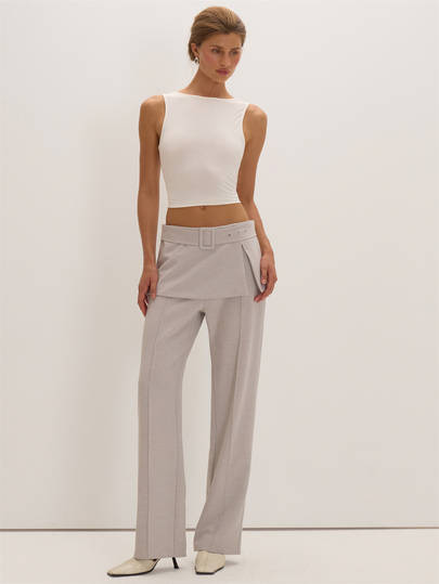 MUSEYN Grey Woven Overlay Belt Detail Trousers Versatile Lounge Everyday Date Night Chic New Season Fall