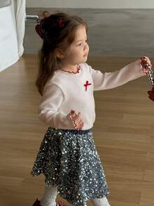 DAZY Infant/Toddler (Girl) Solid Color Bow Ruffle Trim Spring/Summer Top - Beige - View 3
