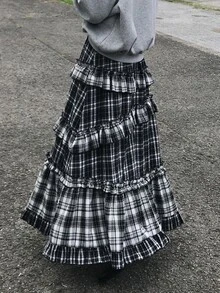 FRIFUL Women's Plaid Pleated Casual Versatile Daily Wear Skirt - Grey - View 5