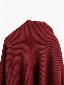 SHEIN New Chinese Style Stand Collar Ribbed Knit Top With Traditional Frog Buttons - Burgundy - View 6