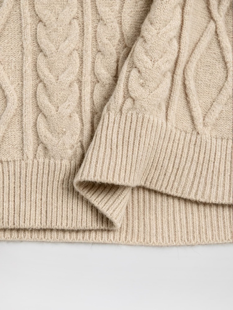SHEIN Women's Dark Brown V-Neck Cable Knit Sweater, Casual Long Sleeve Pullover - Apricot - View 6
