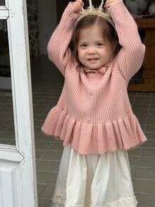 DAZY Infant/Toddler (Girl) Round Neck Long Sleeve Korean Style Ruffle Trim Long Sleeve Autumn/Winter Sweater - Pink - View 1