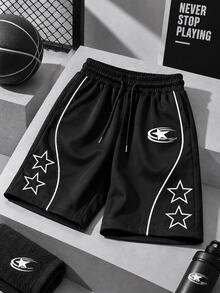 Gym Rark Men's Star Print Drawstring Waist Casual Sports Shorts - Black - View 3